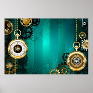 Poster Veille bijoux Steampunk sur un Arrière - plan vert
