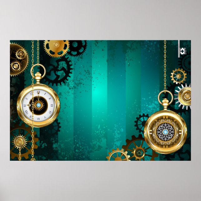 Poster Veille bijoux Steampunk sur un Arrière - plan vert (Devant)
