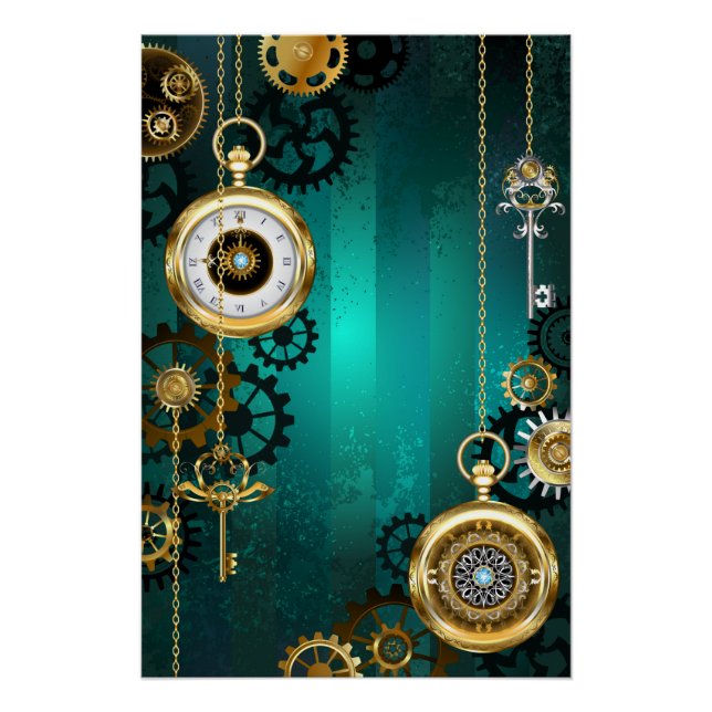 Poster Veille bijoux Steampunk sur un Arrière - plan vert (Devant)