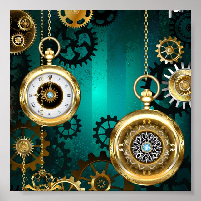 Poster Veille bijoux Steampunk sur un Arrière - plan vert (Devant)