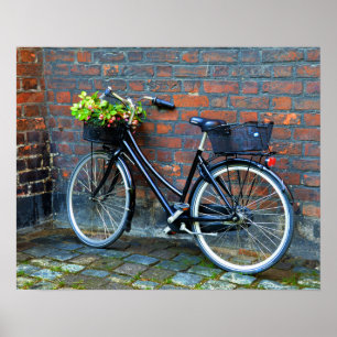 Poster Vélo Avec Panier À Fleurs, Copenhague, Danemark