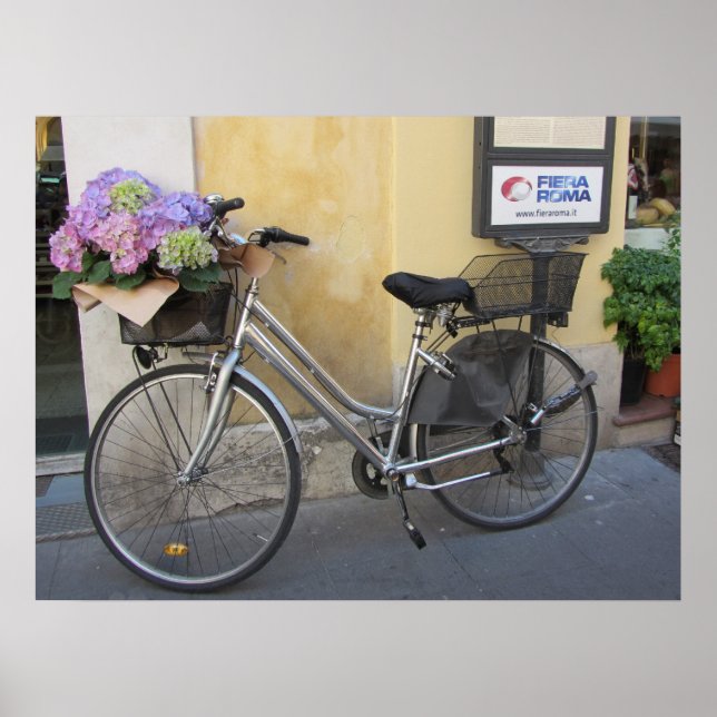 Poster Vélo avec panier de Hydrangeas (Devant)