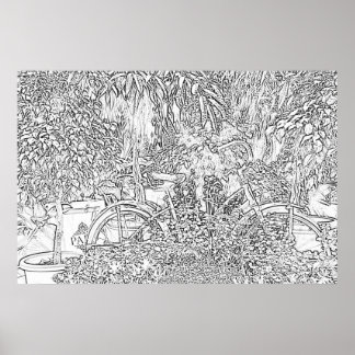 Poster Vélo d'art en ligne noire et blanche