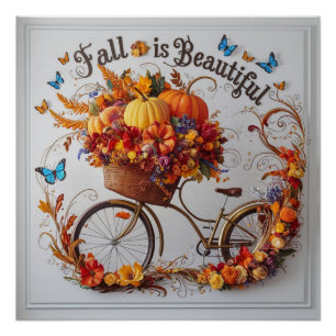 Poster Vélo d'automne Thanksgiving Blooms Wall Art