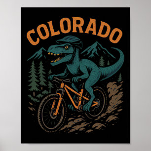 Poster Vélo de montagne Colorado T-rex Dinosaure Cyclisme