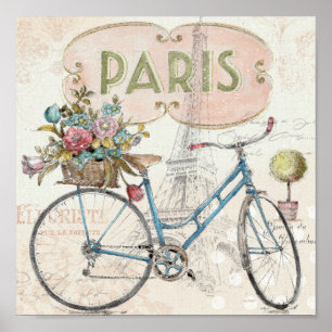 Poster Vélo de Paris avec des fleurs