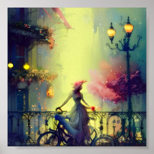 Poster Vélo et femme victorienne de l'aquarelle