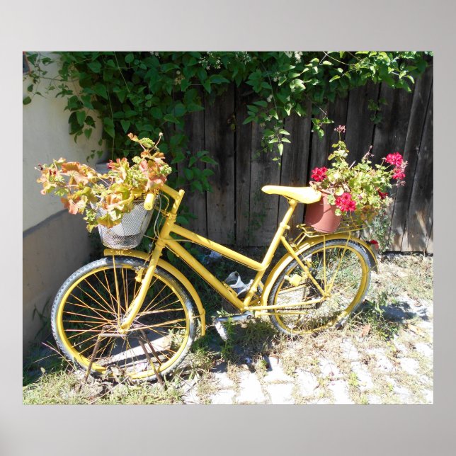 Poster Vélo Fleur Jaune Sur La Rue (Devant)