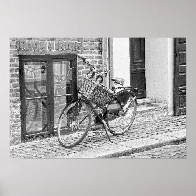 Poster Vélo Noir Avec Grande Panier, Copenhague, Danemark (Devant)