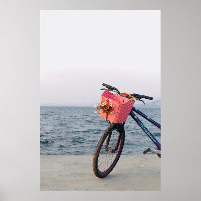 Poster Vélo noir et bleu avec panier (Devant)