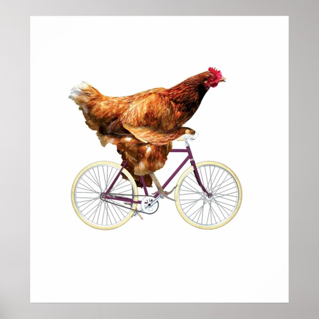 Poster Vélo Quirky Chicken équitation (Devant)