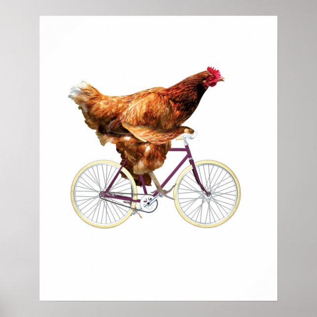 Poster Vélo Quirky Chicken équitation (Devant)