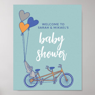 Poster Vélo tandem avec panneau de douche pour bébé