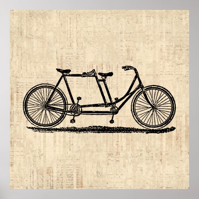 Poster Vélo Tandem Deux personnes Vélo antique Vélo (Devant)