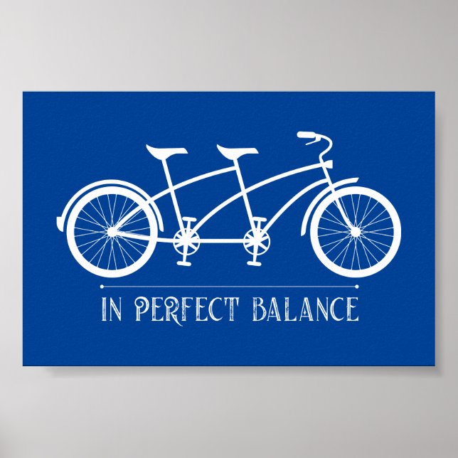 Poster Vélo Tandem En Équilibre Parfait Bleu Blanc (Devant)