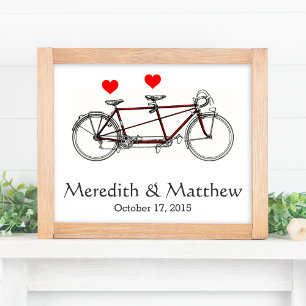 Poster Vélo Tandem Mignon Vintage Mariage Personnalisé