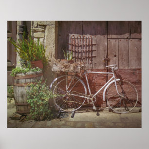 Poster Vélo vintage près d'une façade rustique, La Alberc