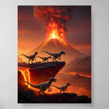 Velociraptor's avec un volcan ébranlant