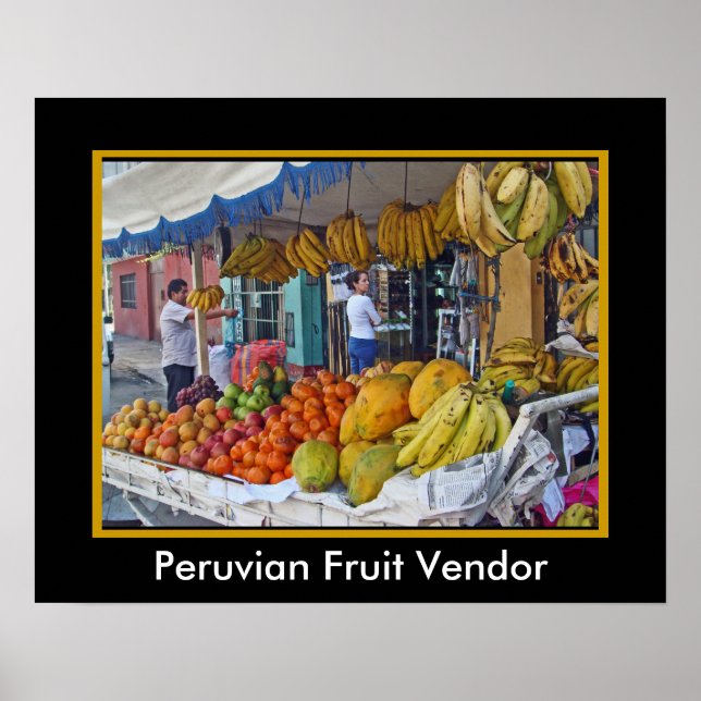 Poster Vendeur de fruits sur le trottoir au Pérou (Devant)