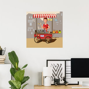 Poster Vendeur de street food souriant Chariot de nourrit