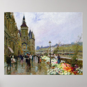 Poster Vendeurs de fleurs sur la Seine