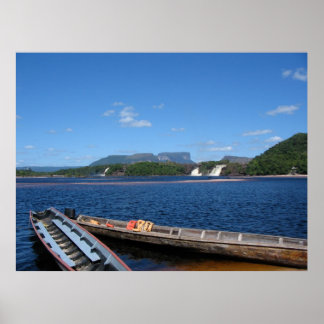 Poster Venezuela Jungle Paysage avec des bateaux Art