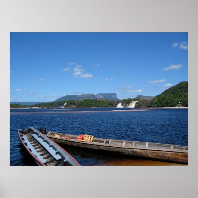 Poster Venezuela Jungle Paysage avec des bateaux Art (Devant)