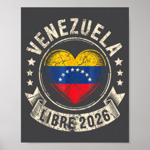 Poster Venezuela Libre 2026 Drapeau du cœur du Venezuela 