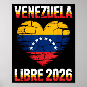 Poster Venezuela Libre 2026 Drapeau du cœur du Venezuela 