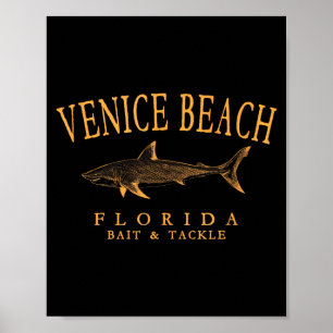 Poster Venice Beach Floride Pêche aux Requins Vintage Ora