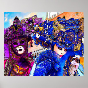 Poster Venice Carnival Colorful Traditional Masks Drawing