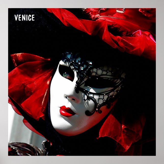 Poster Venice Carnival Colorful Traditional Red Mask (Devant)