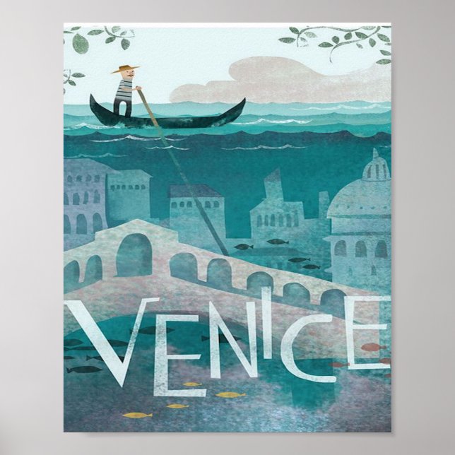Poster venice Italie Gondola voyage vacances rétro post (Devant)