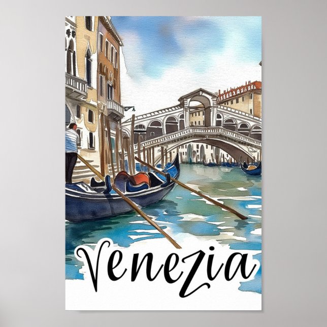 Poster Venise Italie Aquarelle Peinture Voyage (Devant)