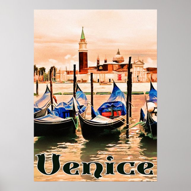 Poster Venise, Italie, bateaux sur le port de la ville, v (Devant)