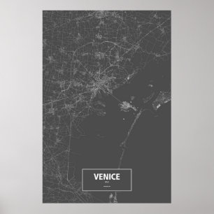 Poster Venise, Italie (blanche sur le noir)