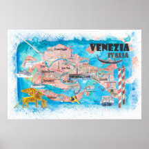 Venise Italie Carte illustrée avec les principaux 