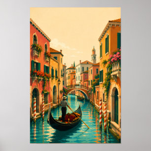 Poster Venise Italie Vénitien Canal Vénitien Rétro Voyage