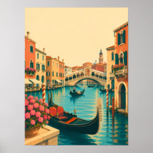 Poster Venise Italie Voyage Rétro Pont du Rialto Vénitien