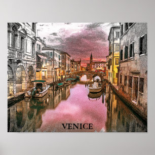 Poster Venise romantique Italie Gondola Vue ville