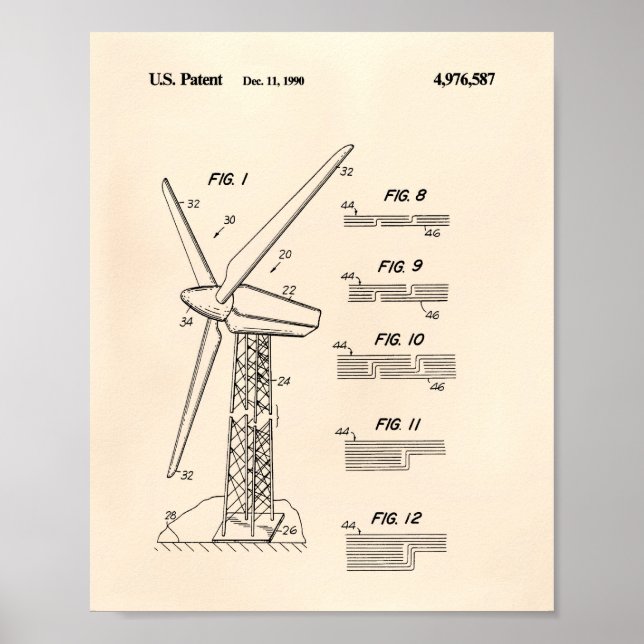 Poster Vent Turbine Rotor 1990 Brevet Art Vieux Poivre (Devant)