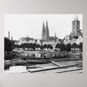 Poster Vente de bois sur la rivière Trave, Lubeck, c.1910