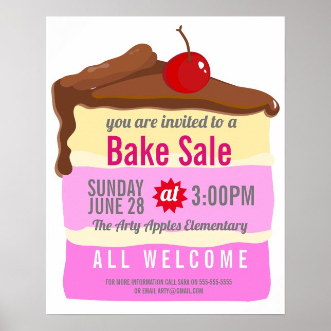 Poster vente de gâteau collecte de fonds école PTO PTA ca (Devant)