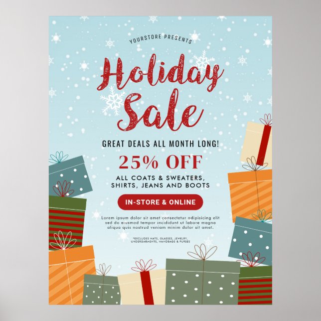 Poster Vente de vacances Snowflakes et présente affaires (Devant)