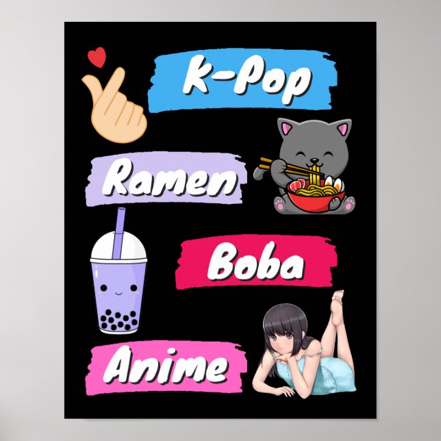 Poster Ventilateur de culture K-Pop, Ramen, Boba et Anime (Devant)