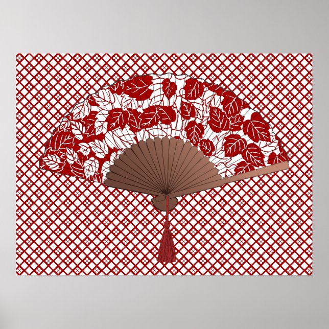Poster Ventilateur japonais en papier feuille, rouge fonc (Devant)