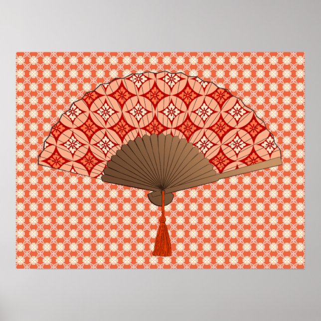 Poster Ventilateur Japonais, Shippo Motif, Mandarin Orang (Devant)
