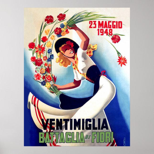 Poster Ventimiglia, Maggio, Italie, fille sur la bataille (Devant)