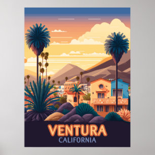 Poster Ventura Sunset Mounts Californie du Sud Rétro