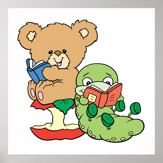 Poster Ver du livre mignon et ours de lecture (Devant)